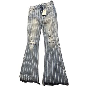 CELLO Boutique Stripe High Rise Denim Super Flare Jeans Size 3 NEW with Tags sb